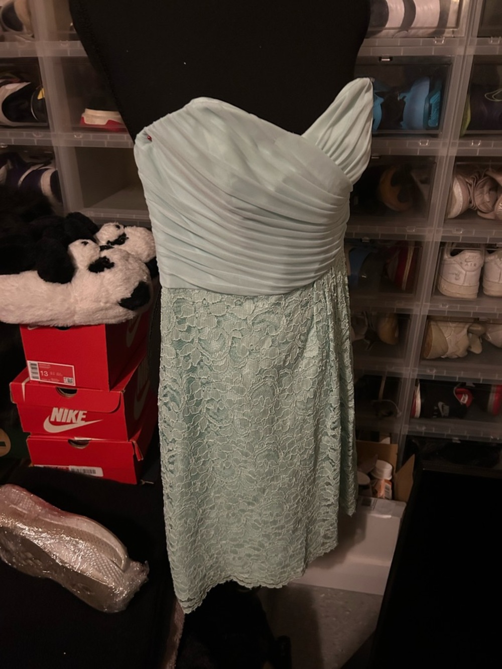 Strapless Mint Lace & Chiffon Cocktail Dress